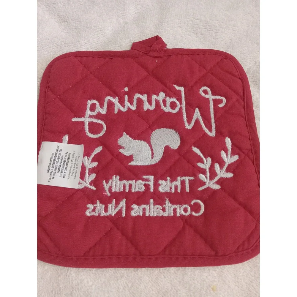 Funny Kitchen Pot Holder Set Embroidered‎ Sayings Red Quilted Potholder